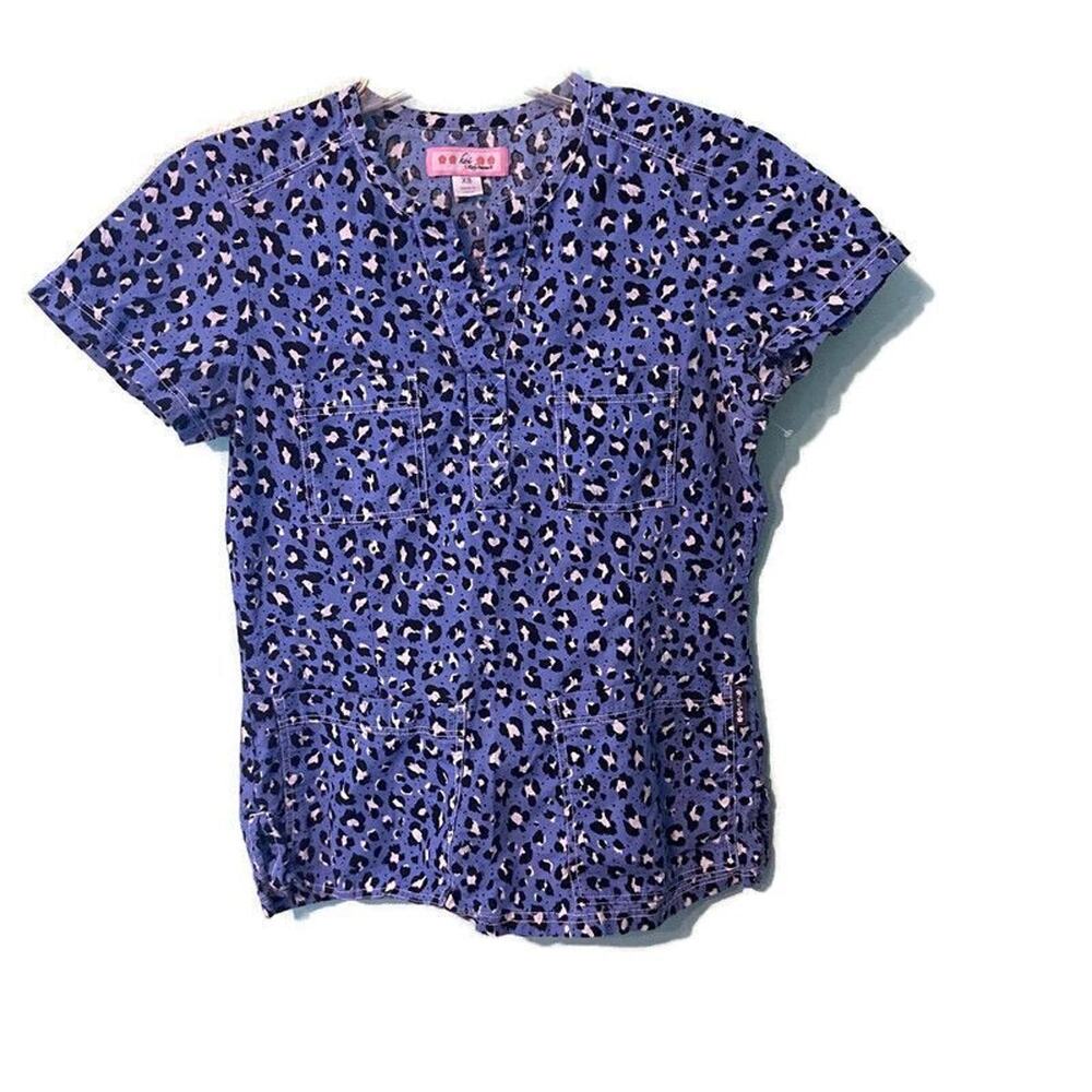 Koi by Kathy Peterson Scrubs Top XS Leopard Print Pockets Medical Nurse Career